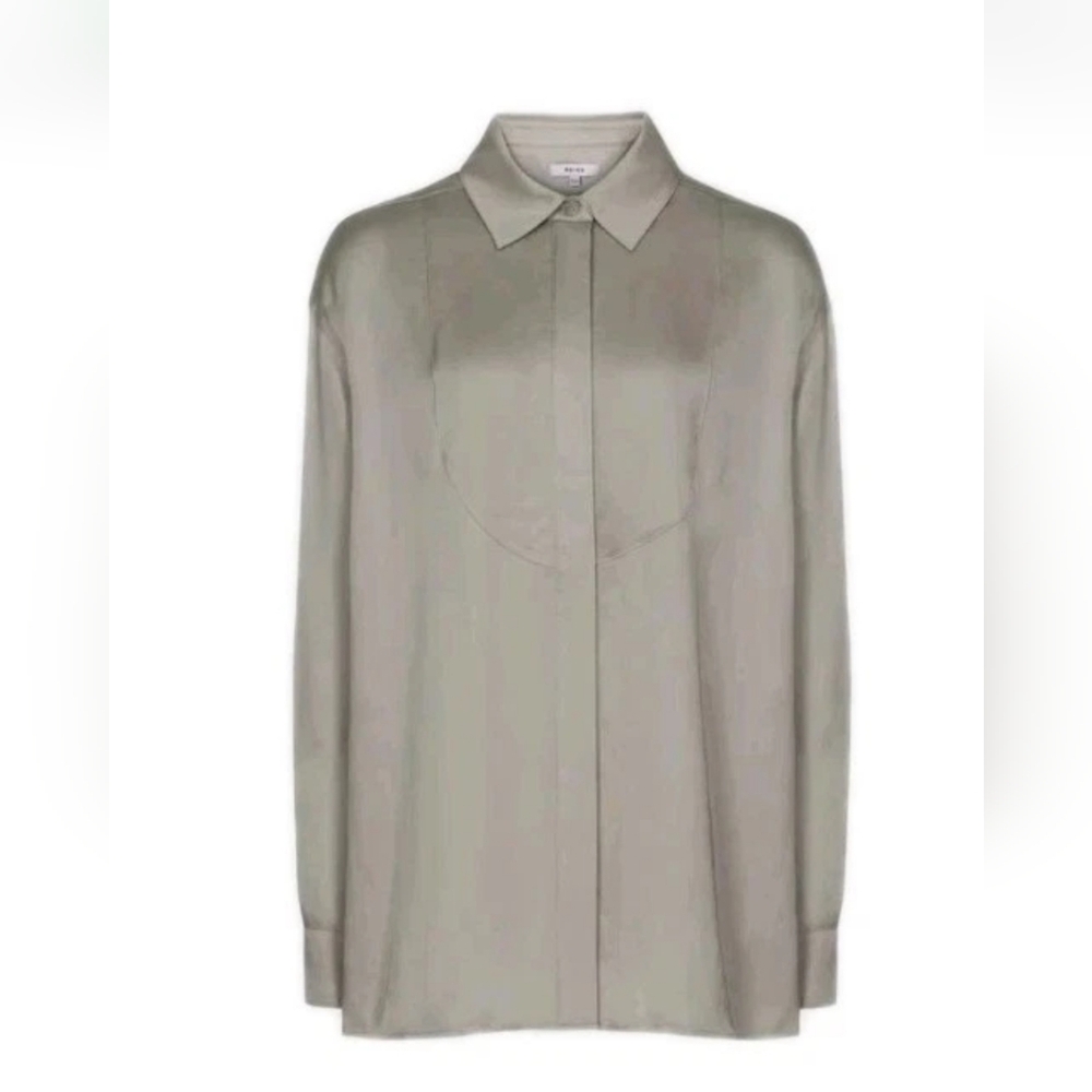 Reiss Rocco Button Up Shirt Neutral Tan Size 12 New